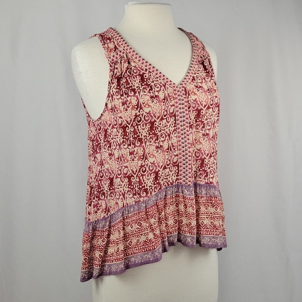 Patrons of Peace Sleeveless Flowy Boho Top Pink/Cream/ Lavender Size Medium
